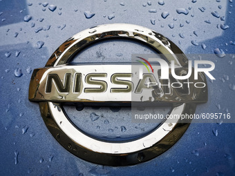 Logo of Nissan car is pictured outdoors in Krakow, Poland, on October 16th, 2020.   (