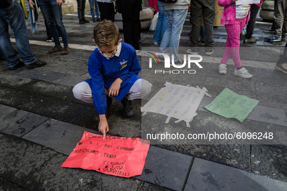 Protest for school closed for the corona virus outside Campania Region in Naples, Italy, on October on 17, 2020. 