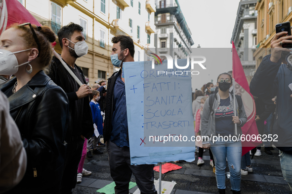 Protest for school closed for the corona virus outside Campania Region in Naples, Italy, on October on 17, 2020. 