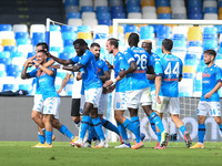 Matteo Politano of SSC Napoli celebrates scoring third goal during the Serie A match between SSC Napoli and Atalanta BC at Stadio San Paolo,...