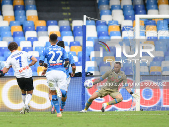 Sam Lammers of Atalanta BC scores first goal during the Serie A match between SSC Napoli and Atalanta BC at Stadio San Paolo, Naples, Italy...