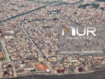 Aerial view of buildings in the city of Casablanca, Morocco, Africa. (