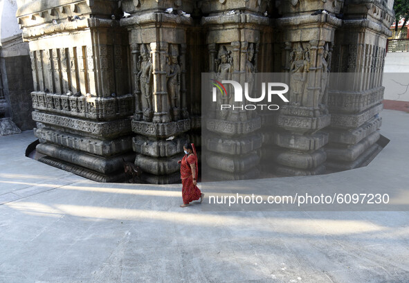 Almost deserted Hindu temple Kamakhya during the first day of Navratri Festival, due to COVID-19 Coronavirus pandemic, in Guwahati, India on...