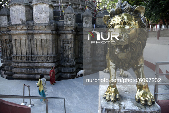 Almost deserted Hindu temple Kamakhya during the first day of Navratri Festival, due to COVID-19 Coronavirus pandemic, in Guwahati, India on...