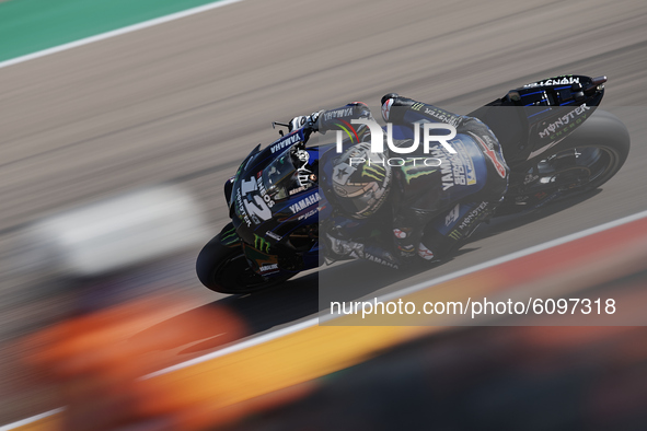 Maverick Vinales (12) of Spain and Monster Energy Yamaha MotoGP during the qualifying for the MotoGP of Aragon at Motorland Aragon Circuit o...