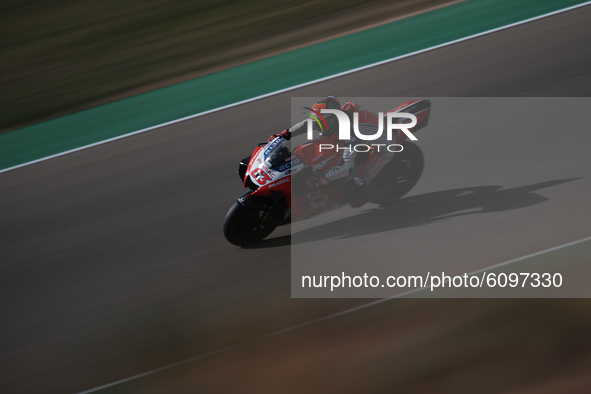Francesco Bagnaia (63) of Italy and Pramac Racing Ducati during the qualifying for the MotoGP of Aragon at Motorland Aragon Circuit on Octob...