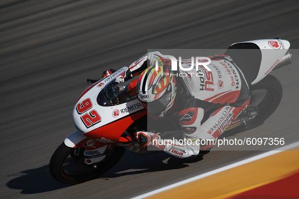 Yuki Kunii (92) of Japan and Honda Team Asia during the qualifying for the MotoGP of Aragon at Motorland Aragon Circuit on October 17, 2020...