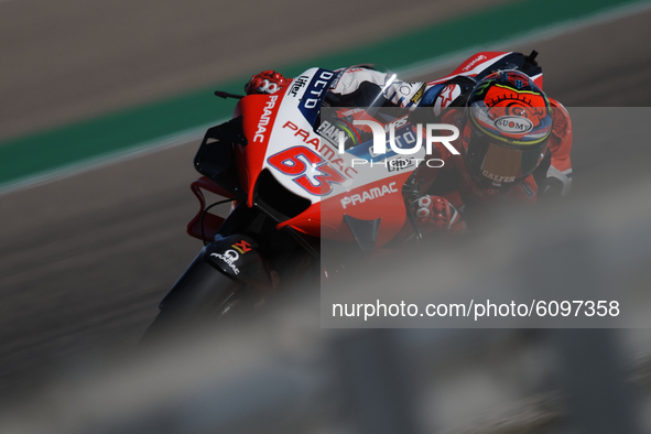 Francesco Bagnaia (63) of Italy and Pramac Racing Ducati during the qualifying for the MotoGP of Aragon at Motorland Aragon Circuit on Octob...