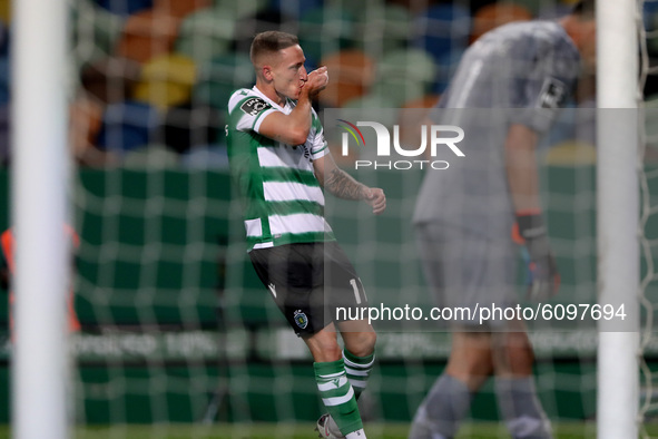 Nuno Santos of Sporting CP celebrates after scoring a goal during the Portuguese League football match between Sporting CP and FC Porto at J...