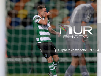 Nuno Santos of Sporting CP celebrates after scoring a goal during the Portuguese League football match between Sporting CP and FC Porto at J...