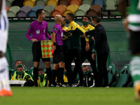 Sporting's head coach Ruben Amorim argues with Referees after gets a red card during the Portuguese League football match between Sporting C...