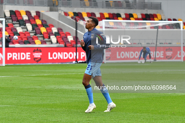Sam McCallum during the Sky Bet Championship match between Brentford and Coventry City at Brentford Community Stadium on October 17, 2020 in...