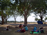 Indian people take rest under a tree during a hot day in Allahabad on May28,2015. (