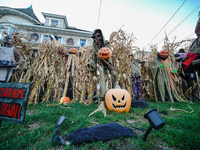 A view of Halloween decorations in Whitestone, Queens, New York on October 15, 2020. (