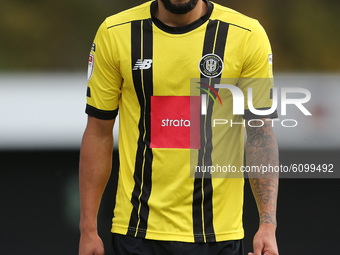 Warren Burrell of Harrogate Town during the Sky Bet League 2 match between Harrogate Town and Barrow at Wetherby Road, Harrogate, England on...