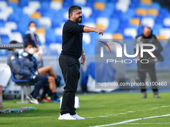 Gennaro Gattuso manager of SSC Napoli gestures during the Serie A match between SSC Napoli and Atalanta BC at Stadio San Paolo, Naples, Ital...
