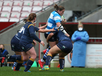 Amy Orrow of Darlington Mowden Park Sharks is tackled during the WOMEN'S ALLIANZ PREMIER 15S match between Darlington Mowden Park Sharks and...