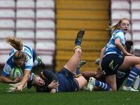 Rosie Blount of Darlington Mowden Park Sharks is tackled during the WOMEN'S ALLIANZ PREMIER 15S match between Darlington Mowden Park Sharks...