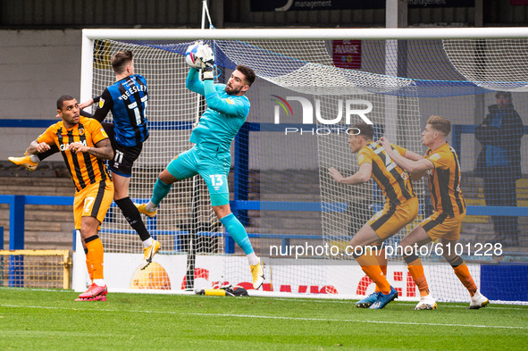 Keeper Matt Ingram of Hull City FC makes a save during the Sky Bet League 1 match between Rochdale and Hull City at Spotland Stadium, Rochda...
