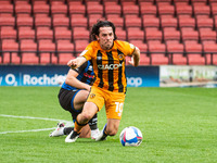 George Honeyman of Hull City FC scrambles for the ball during the Sky Bet League 1 match between Rochdale and Hull City at Spotland Stadium,...