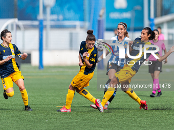 Gaby García, Lady Andrade and Elena Julve during the match between RCD Espanyol and Deportivo La Coruna, corresponding to the week 3 of the...