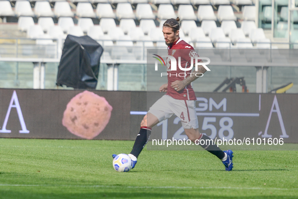 during the Serie A football match between Torino FC and Cagliari Calcio at Olympic Grande Torino Stadium on October 18, 2020 in Turin, Italy...