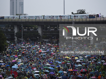 Thai protesters gather at the Victory Monument during an anti-government protest in Bangkok, Thailand, 18 October 2020. (