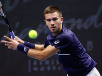 Borna Coric of Croatia during his ATP St. Petersburg Open 2020 international tennis tournament final against Andrey Rublev of Russia on Octo...