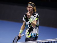 Andrey Rublev of Russia reacts during his ATP St. Petersburg Open 2020 international tennis tournament final against Borna Coric of Croatia...