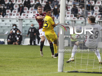 Andrea Belotti of Torino FC scores a goal during the Serie A football match between Torino FC and Cagliari Calcio at Olympic Grande Torino S...