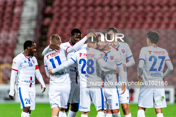 FC Botosani players after celebrating after scoring 1-0 during the 7th game in the Romania League 1 between CFR Cluj and FC Botosani, at Dr....