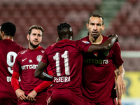 Players of CFR Cluj celebrating after scoring victory goal during the 7th game in the Romania League 1 between CFR Cluj and FC Botosani, at...