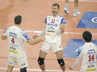 Matteo Piano of Allianz Powervolley Milano celebrates during the Volley Superlega match between Allianz Powervolley Milano and NBV Verona at...