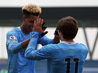 Citys Felix Nmecha celebrates making it 3-0 during the Premier League 2 match between Manchester City and Leicester City at the  Academy St...