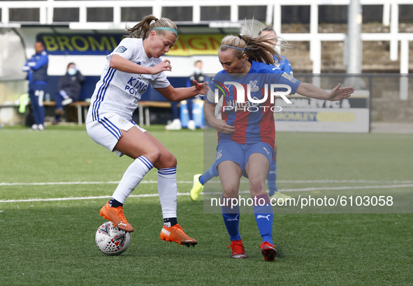 L-R Ruesha Littlejohn of Leicester City Women and Annabel Johnson of Crystal Palace Women	 during FA Women's Championship between Crystal Pa...