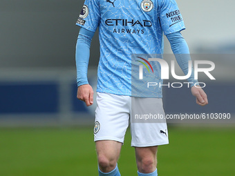  Manchester Citys Tommy Doyle during the Premier League 2 match between Manchester City and Leicester City at the  Academy Stadium, Manchest...