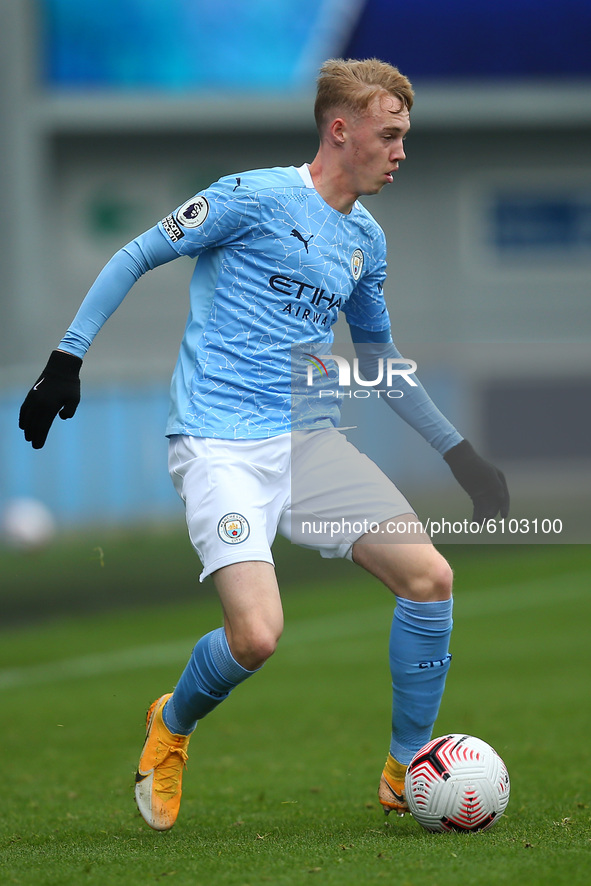  Manchester Citys Cole Palmer during the Premier League 2 match between Manchester City and Leicester City at the  Academy Stadium, Manchest...