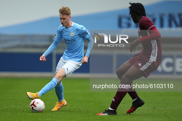  Citys Cole Palmer during the Premier League 2 match between Manchester City and Leicester City at the  Academy Stadium, Manchester, England...