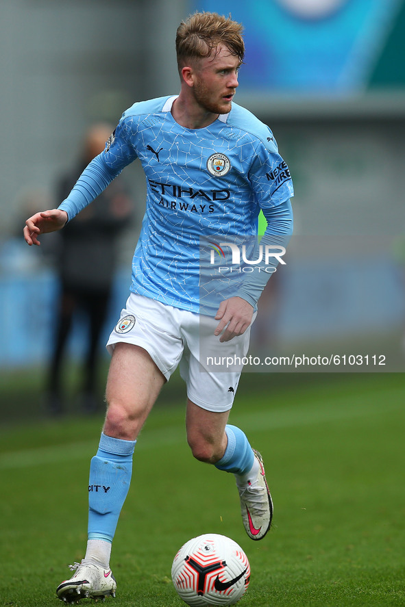  Citys Tommy Doyle during the Premier League 2 match between Manchester City and Leicester City at the  Academy Stadium, Manchester, England...