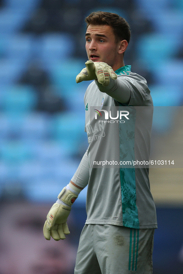  Leicester Citys Jakub Stolarczyk during the Premier League 2 match between Manchester City and Leicester City at the  Academy Stadium, Manc...
