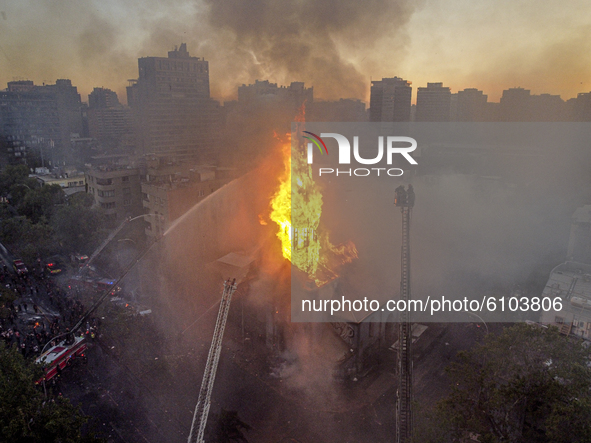 On the day the social revolt began in Chile, a fire broke out in the Asuncion Parish in downtown Santiago, Chile, on October 18, 2020. 