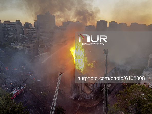 On the day the social revolt began in Chile, a fire broke out in the Asuncion Parish in downtown Santiago, Chile, on October 18, 2020. 