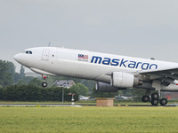 A Malaysia Airlines with maskargo logo inscription Airbus A330 Cargo freight aircraft as seen landing on Polderbaan runway in Amsterdam Schi...