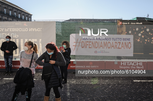 Protesters are protesting outside Naples Prefectural Palace against the Lockdown in Arzano as a measure to contain the second wave of the Vi...