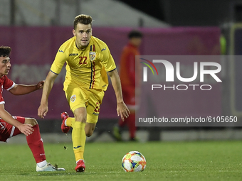Darius Olaru of Romania U21 in action during the soccer match between Romania U21 and Malta U21 of the Qualifying Round for the European Und...
