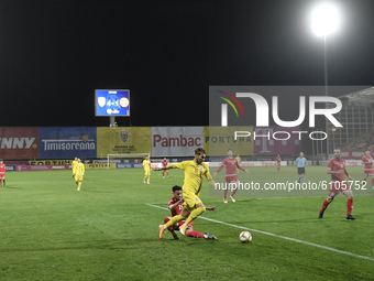 Denis Dragus of Romania U21 in action against Christian Gauci of Malta U21 during the soccer match between Romania U21 and Malta U21 of the...