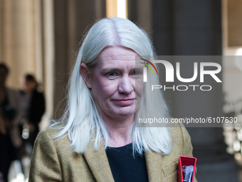 Conservative Party Chairman and Minister without Portfolio Amanda Milling returns to Downing Street in central London after attending weekly...