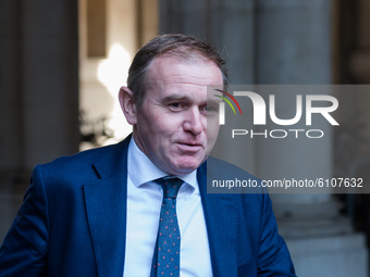 Secretary of State for Environment, Food and Rural Affairs George Eustice returns to Downing Street in central London after attending weekly...