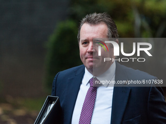 Parliamentary Secretary to the Treasury (Chief Whip) Mark Spencer arrives in Downing Street in central London to attend Cabinet meeting at t...