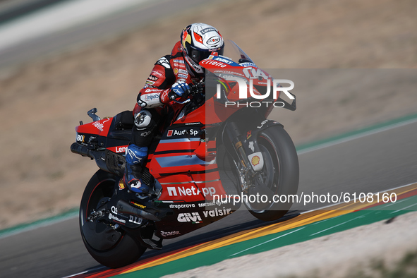Andrea Dovizioso (4) of Italy and Ducati Teamduring the MotoGP of Aragon at Motorland Aragon Circuit on October 18, 2020 in Alcaniz, Spain. 